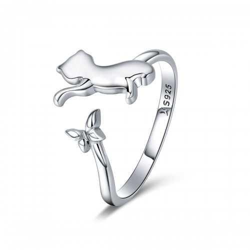 Anillo de Compañerismo de Plata al Estilo Pandora con Gato - SCR443