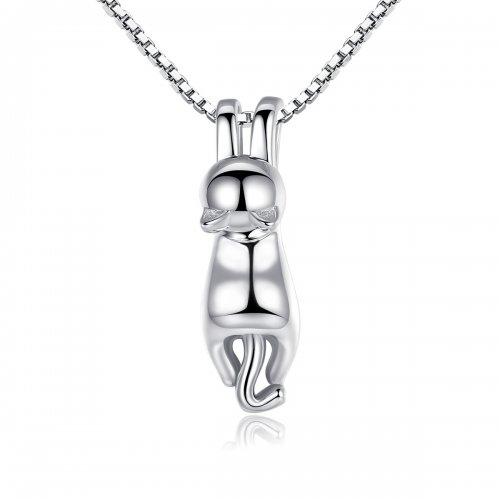 Collar de Gatito Estirándose de Estilo Pandora Plateado - SCN032