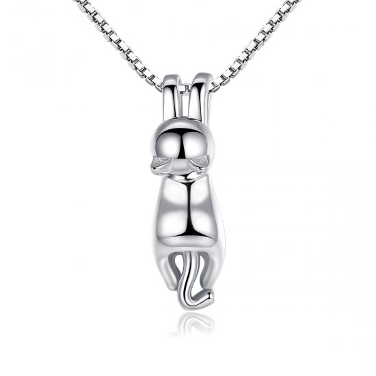 Collar de Gatito Estirándose de Estilo Pandora Plateado - SCN032 - Haga click en la imagen para cerrar