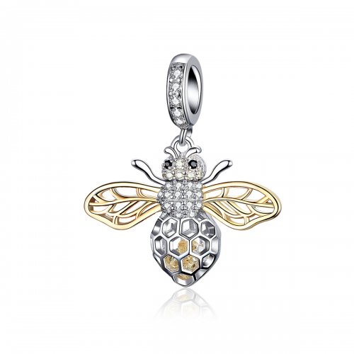 Estilo Pandora - Colgante abeja en movimiento de plata y baño de oro - SCC1125