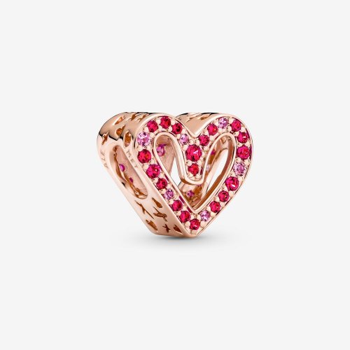 Pulsera PANDORA con encanto de corazón rojo rubí brillante y rosa dibujado a mano - 788692C02