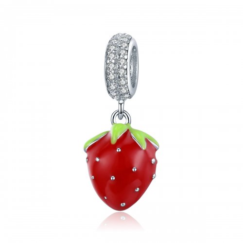 Pendiente de fresa adorable en estilo Pandora de plata - SCC1537