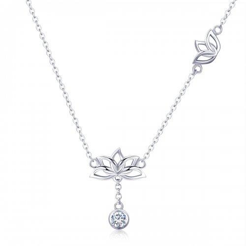 Collar con colgante de loto fresco estilo Pandora de plata - BSN012