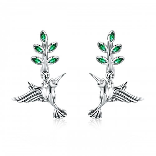 Las exquisitas Greetings From Hummingbirds Stud Earrings de estilo Pandora en plata - SCE464