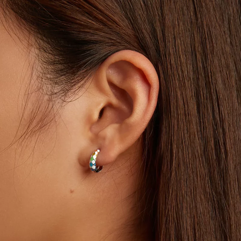 (imagen para) Arete de Aro Estilo Pandora con Tablero de Damas Arcoíris - SCE1351 - Ver 8