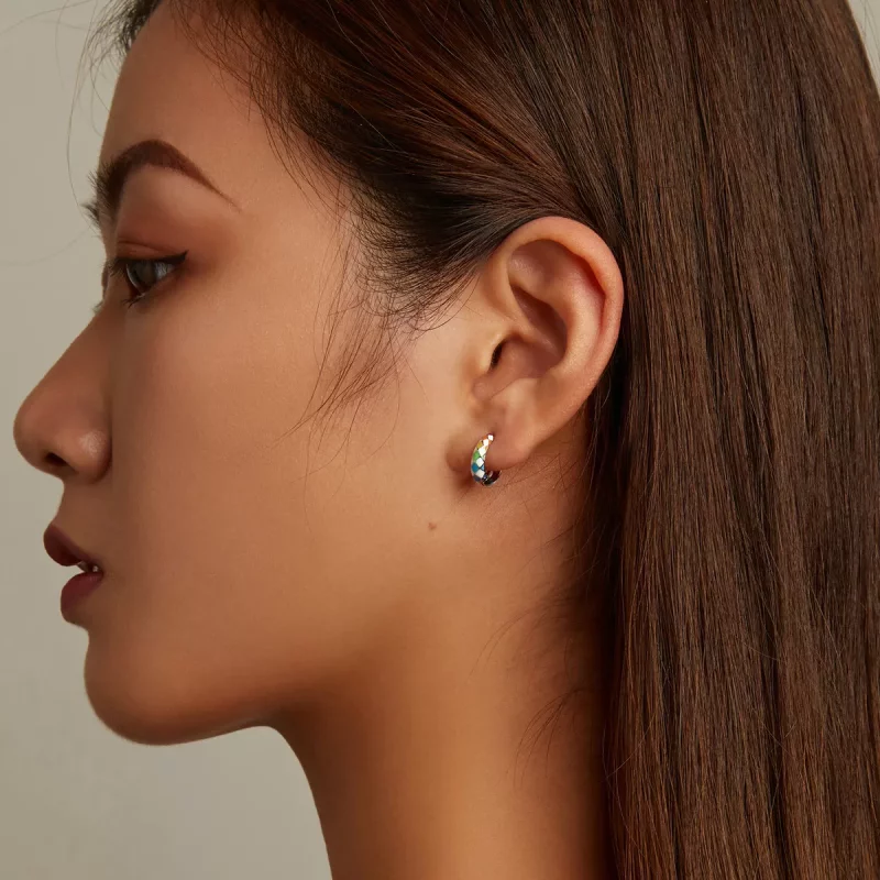 (imagen para) Arete de Aro Estilo Pandora con Tablero de Damas Arcoíris - SCE1351 - Ver 11