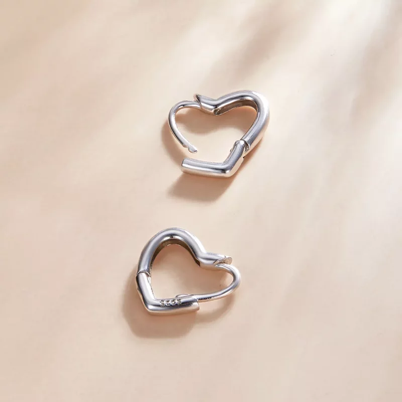 (imagen para) Aretes de argolla con corazón de metal estilo Pandora - SCE1174-A - Ver 3