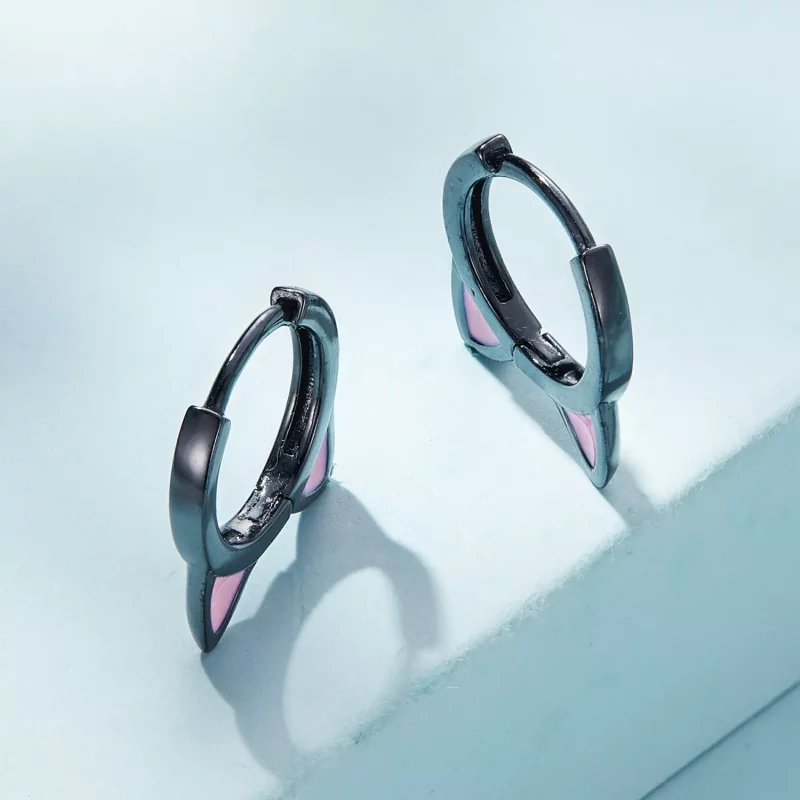 (imagen para) Aretes de argolla con estilo Pandora de orejas de gato negro - SCE1515 - Ver 3