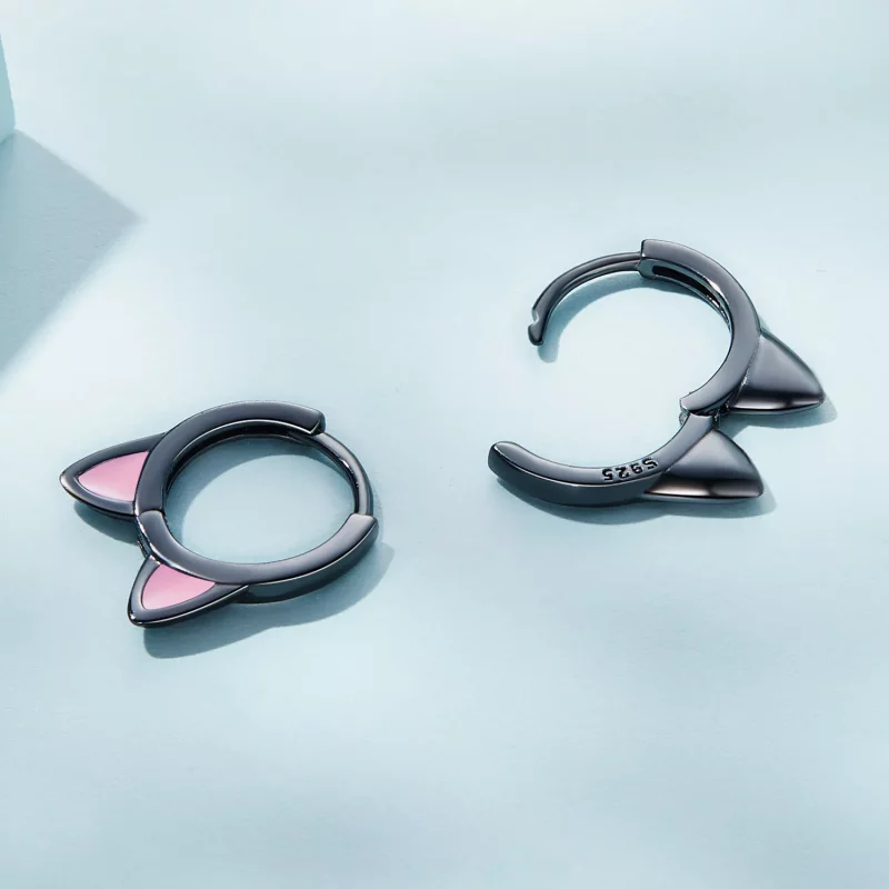 (imagen para) Aretes de argolla con estilo Pandora de orejas de gato negro - SCE1515 - Ver 4
