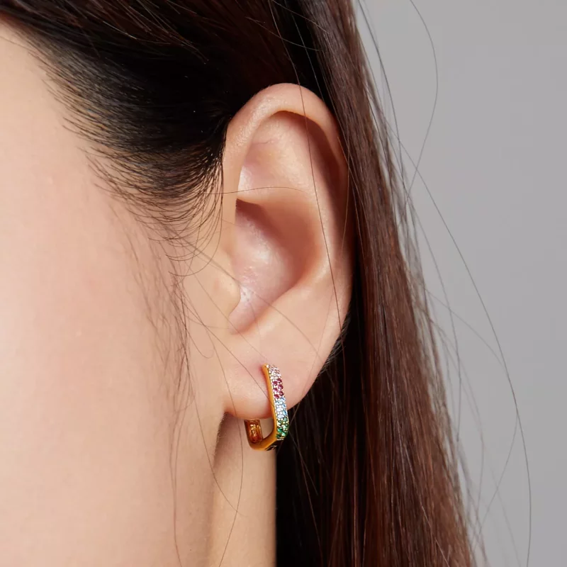 (imagen para) Aretes de argolla cuadrada con estilo Pandora - SCE1218-CF - Ver 3