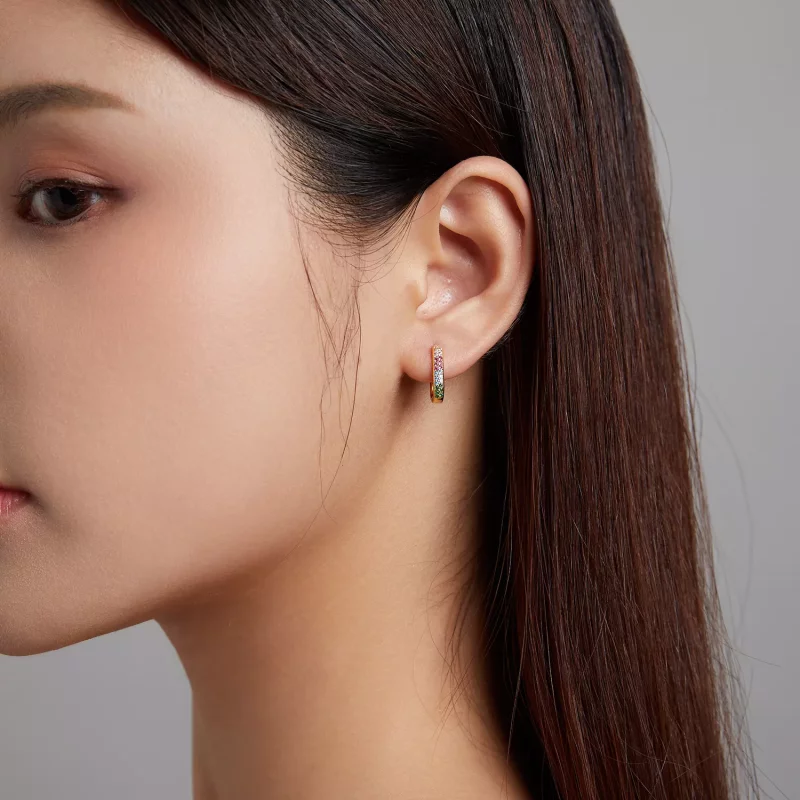 (imagen para) Aretes de argolla cuadrada con estilo Pandora - SCE1218-CF - Ver 4