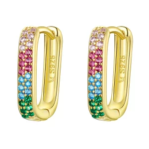 Aretes de argolla cuadrada con estilo Pandora - SCE1218-CF (imagen para) Aretes de argolla cuadrada con estilo Pandora - SCE1218-CF
