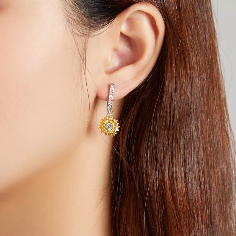 (imagen para) Aretes de argolla estilo Pandora con flores de girasol - BSE469 - Ver 6