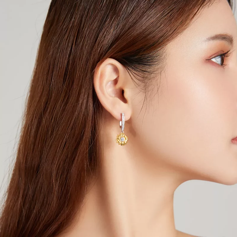 (imagen para) Aretes de argolla estilo Pandora con flores de girasol - BSE469 - Ver 7