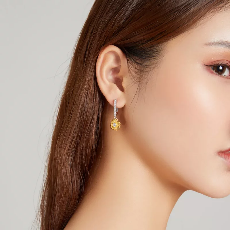 (imagen para) Aretes de argolla estilo Pandora con flores de girasol - BSE469 - Ver 8