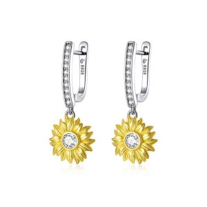 (imagen para) Aretes de argolla estilo Pandora con flores de girasol - BSE469