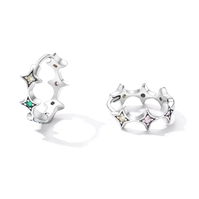 (imagen para) Aretes de argolla estilo Pandora para hombres con estrella - SCE1389 - Ver 2