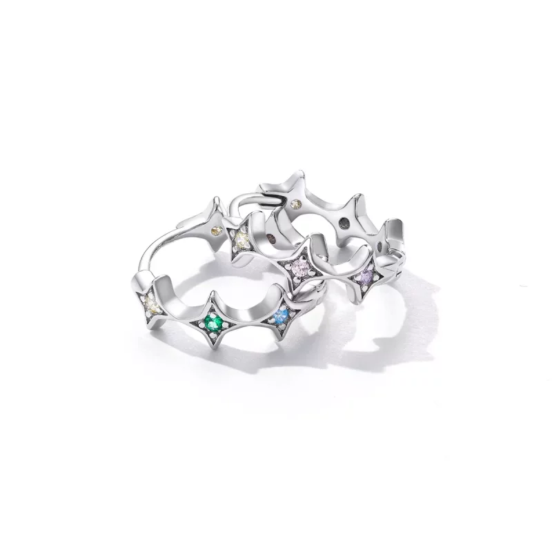 (imagen para) Aretes de argolla estilo Pandora para hombres con estrella - SCE1389 - Ver 3