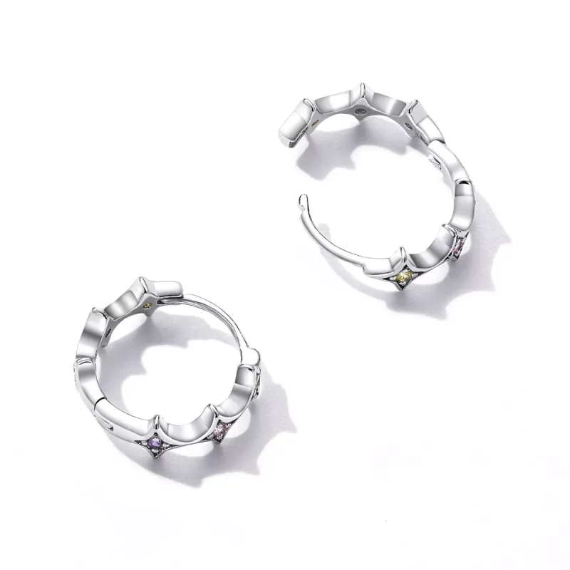 (imagen para) Aretes de argolla estilo Pandora para hombres con estrella - SCE1389 - Ver 4
