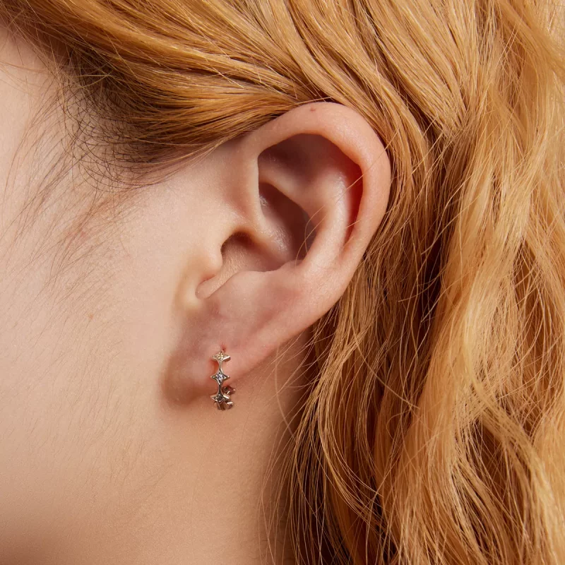(imagen para) Aretes de argolla estilo Pandora para hombres con estrella - SCE1389 - Ver 5