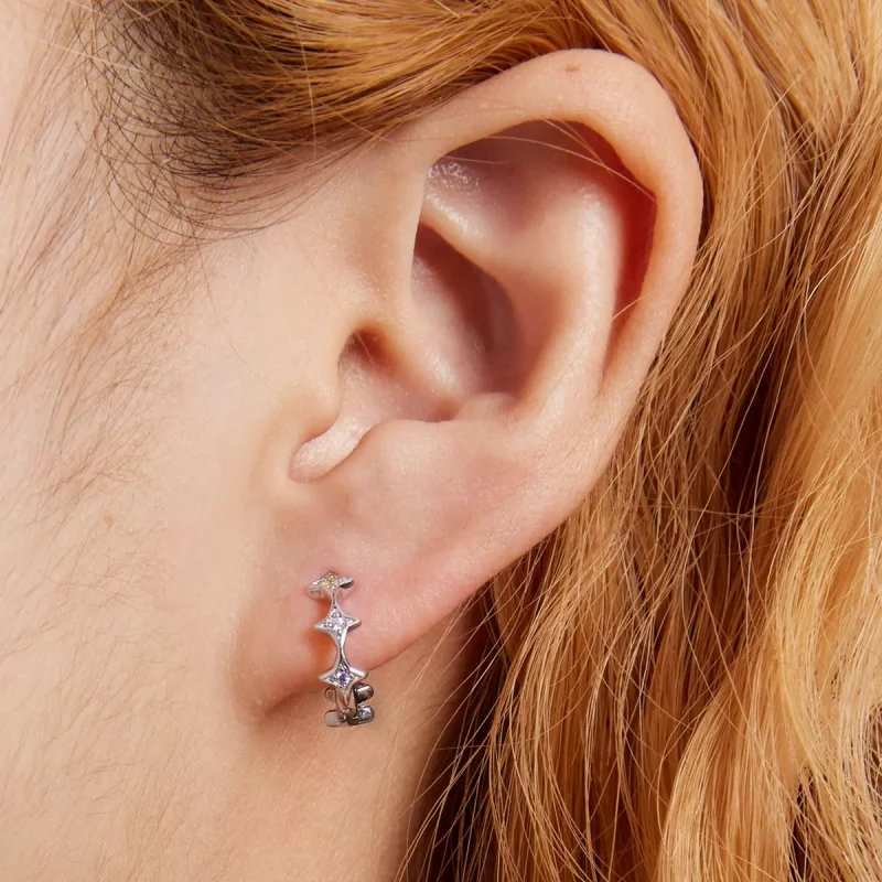 (imagen para) Aretes de argolla estilo Pandora para hombres con estrella - SCE1389 - Ver 6