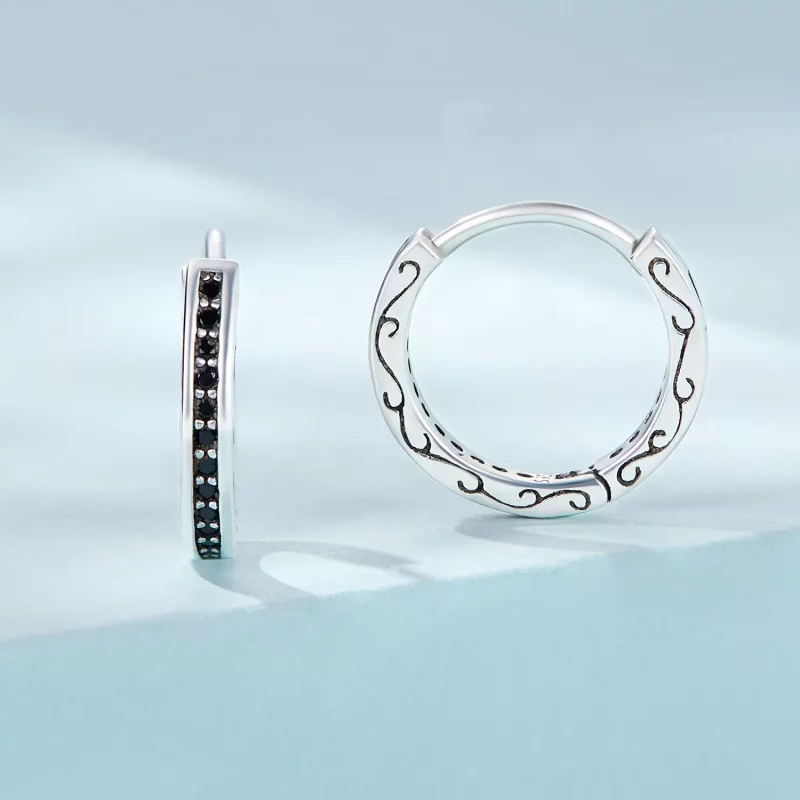 (imagen para) Aretes de Aro con Circonita Negra de Estilo Pandora - SCE1522 - Ver 2