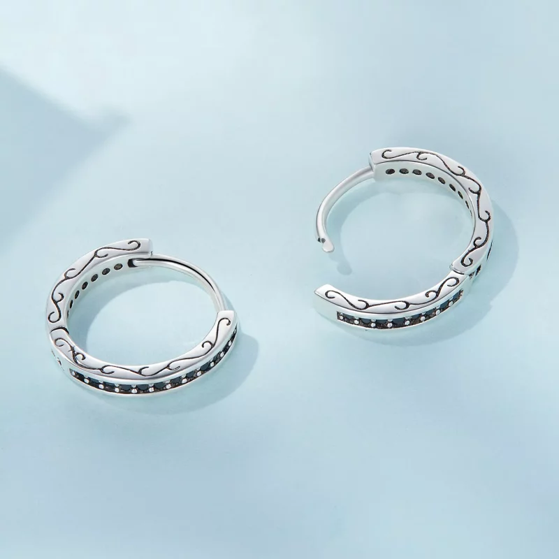 (imagen para) Aretes de Aro con Circonita Negra de Estilo Pandora - SCE1522 - Ver 4