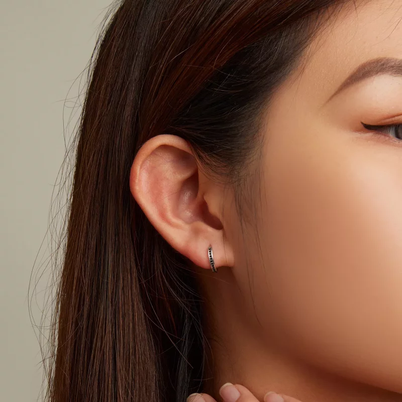 (imagen para) Aretes de Aro con Circonita Negra de Estilo Pandora - SCE1522 - Ver 5