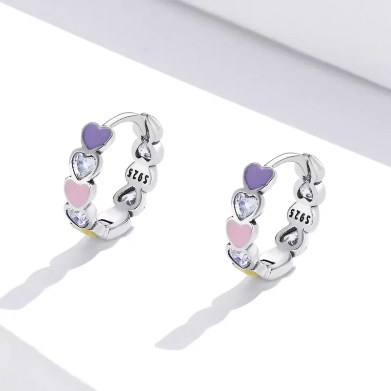 (imagen para) Aretes de aro con corazón arcoíris estilo Pandora - SCE1342 - Ver 2