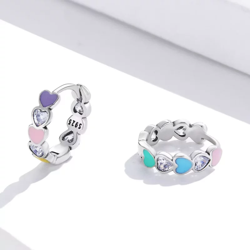 (imagen para) Aretes de aro con corazón arcoíris estilo Pandora - SCE1342 - Ver 3