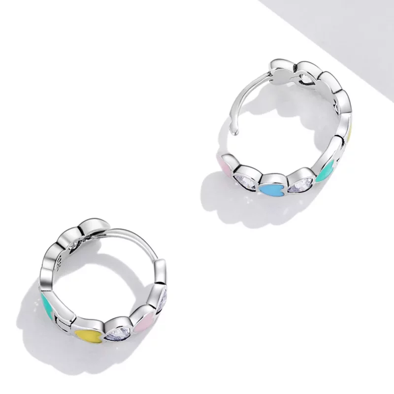 (imagen para) Aretes de aro con corazón arcoíris estilo Pandora - SCE1342 - Ver 4