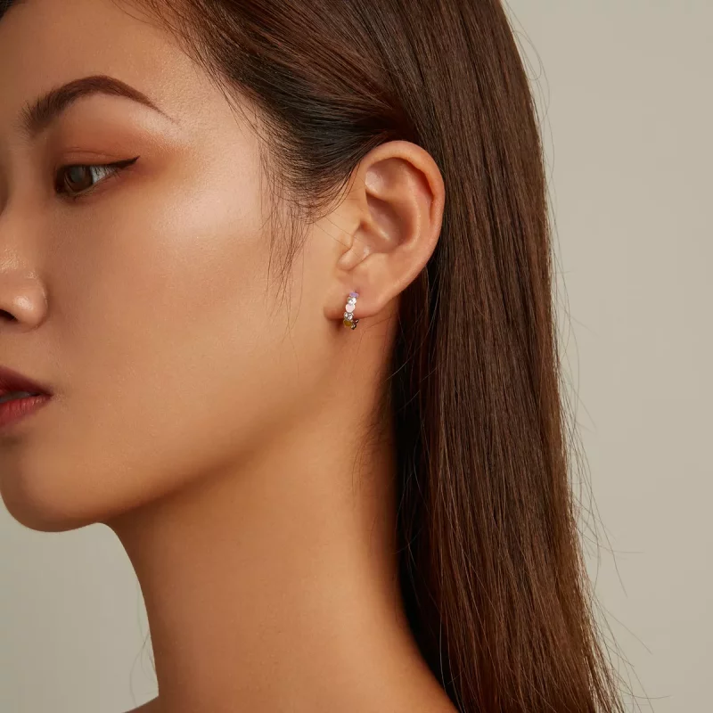 (imagen para) Aretes de aro con corazón arcoíris estilo Pandora - SCE1342 - Ver 6