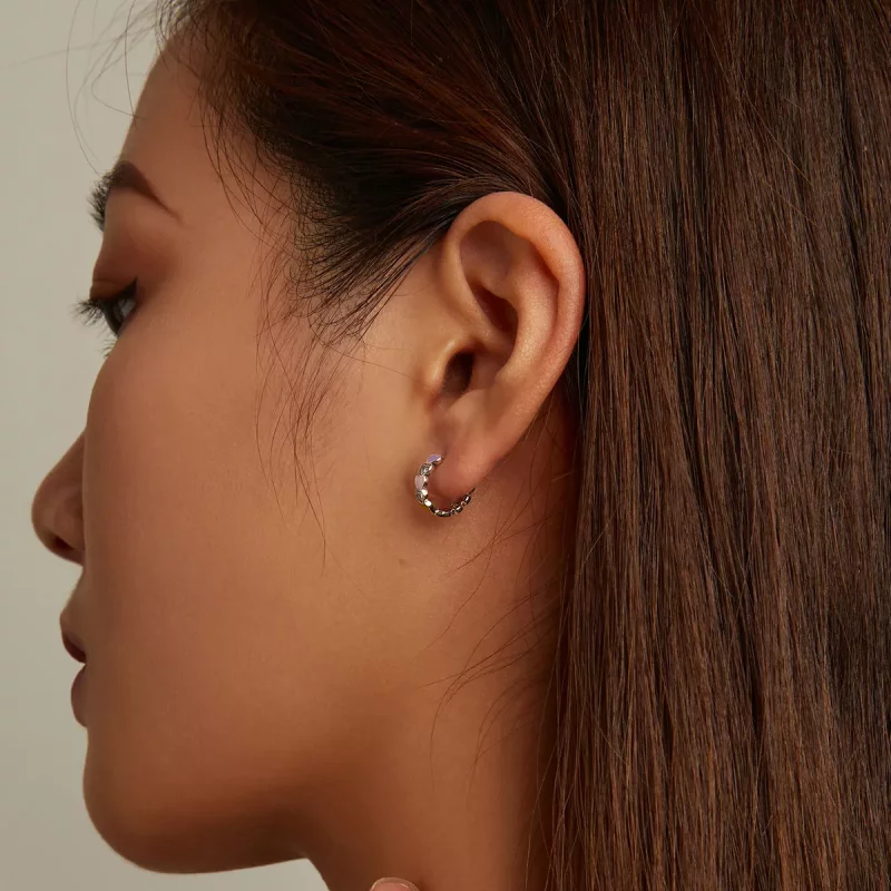(imagen para) Aretes de aro con corazón arcoíris estilo Pandora - SCE1342 - Ver 7
