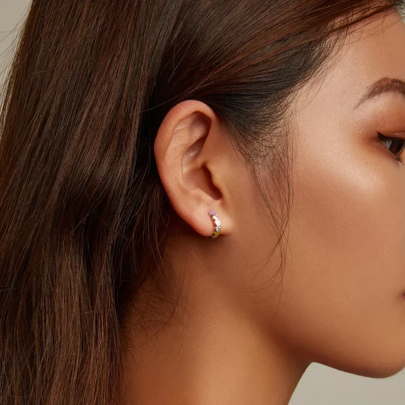 (imagen para) Aretes de aro con corazón arcoíris estilo Pandora - SCE1342 - Ver 8