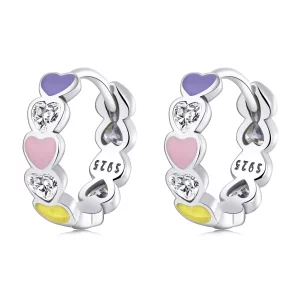 (imagen para) Aretes de aro con corazón arcoíris estilo Pandora - SCE1342