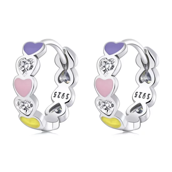 (imagen para) Aretes de aro con corazón arcoíris estilo Pandora - SCE1342
