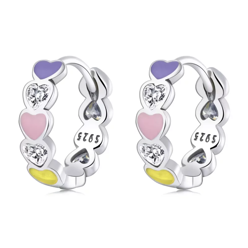 (imagen para) Aretes de aro con corazón arcoíris estilo Pandora - SCE1342