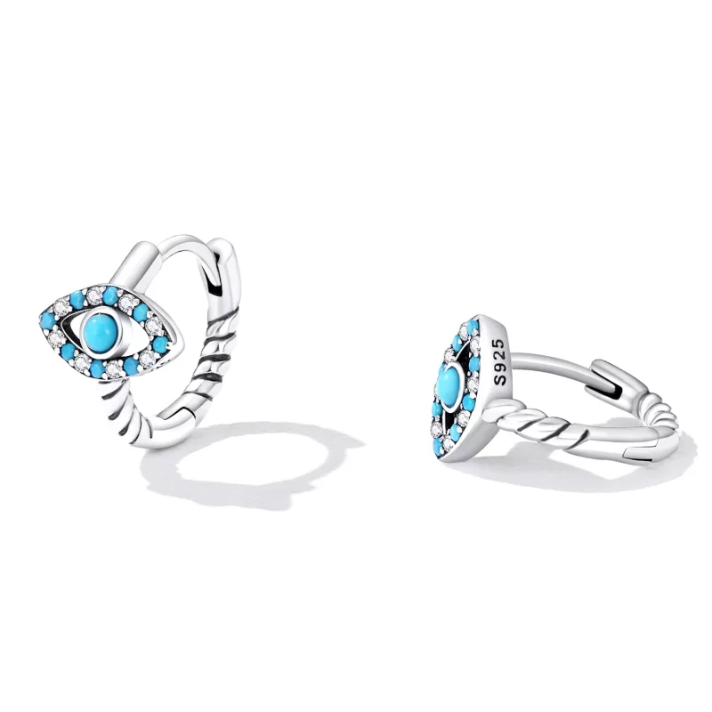 (imagen para) Aretes de aro con estilo Pandora con ojo de diablo turquesa - SCE1418 - Ver 2