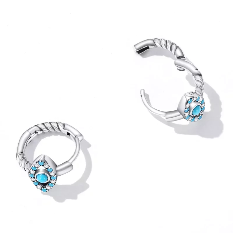 (imagen para) Aretes de aro con estilo Pandora con ojo de diablo turquesa - SCE1418 - Ver 3