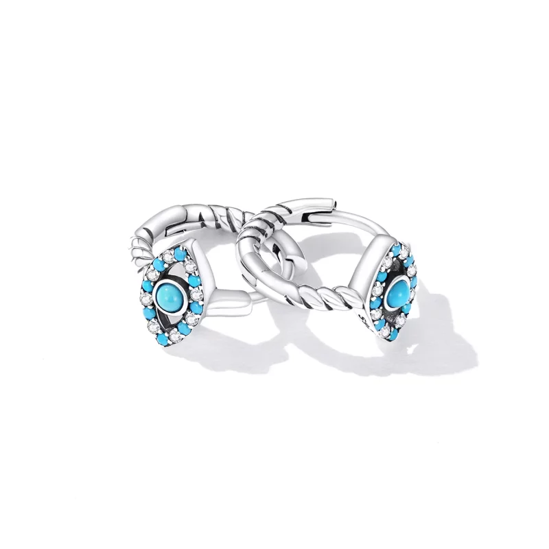 (imagen para) Aretes de aro con estilo Pandora con ojo de diablo turquesa - SCE1418 - Ver 4