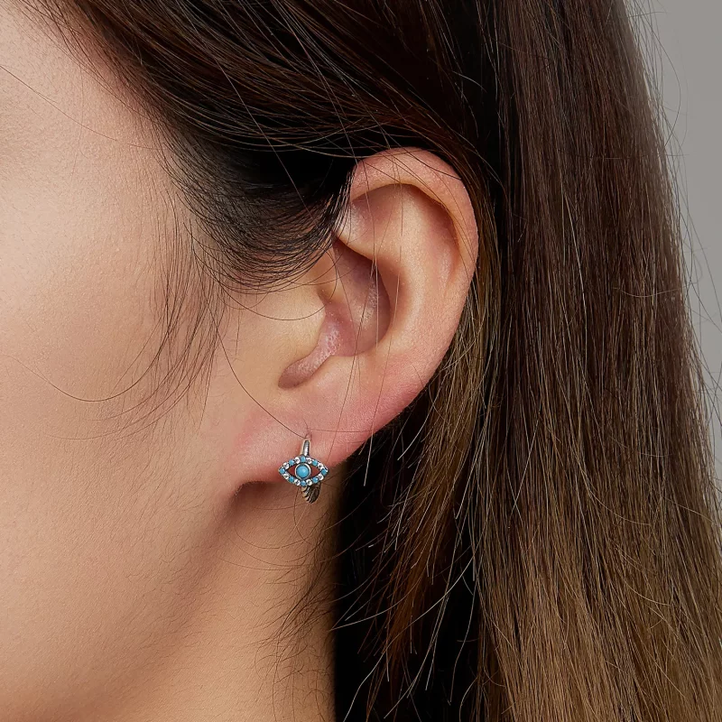 (imagen para) Aretes de aro con estilo Pandora con ojo de diablo turquesa - SCE1418 - Ver 5