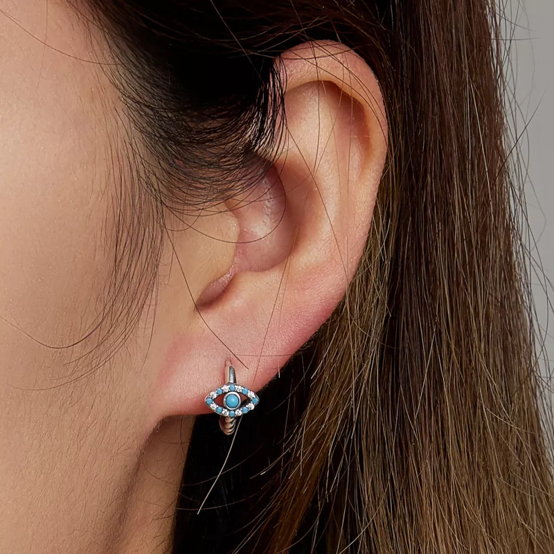 (imagen para) Aretes de aro con estilo Pandora con ojo de diablo turquesa - SCE1418 - Ver 6