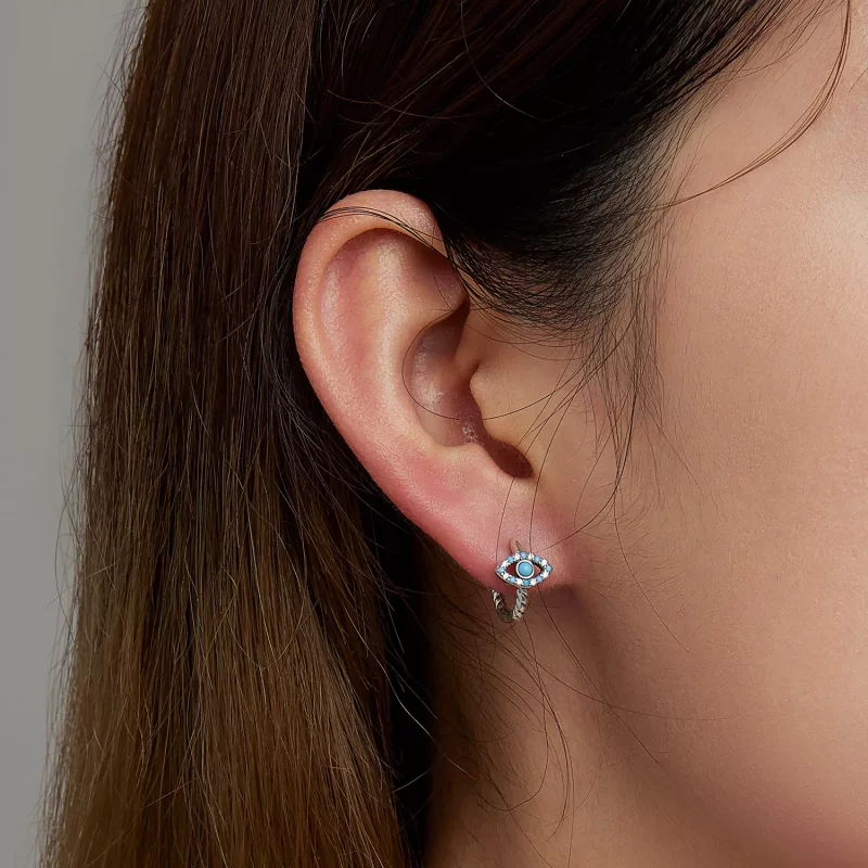 (imagen para) Aretes de aro con estilo Pandora con ojo de diablo turquesa - SCE1418 - Ver 7