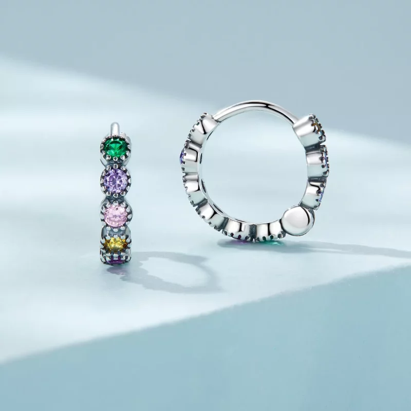 (imagen para) Aretes de Aro con Piedras de Colores Estilo Pandora - SCE1494 - Ver 2