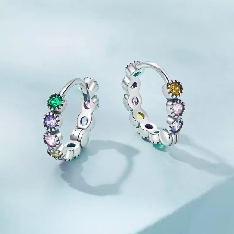 (imagen para) Aretes de Aro con Piedras de Colores Estilo Pandora - SCE1494 - Ver 3