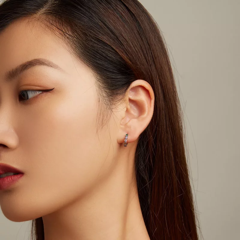 (imagen para) Aretes de Aro con Piedras de Colores Estilo Pandora - SCE1494 - Ver 5