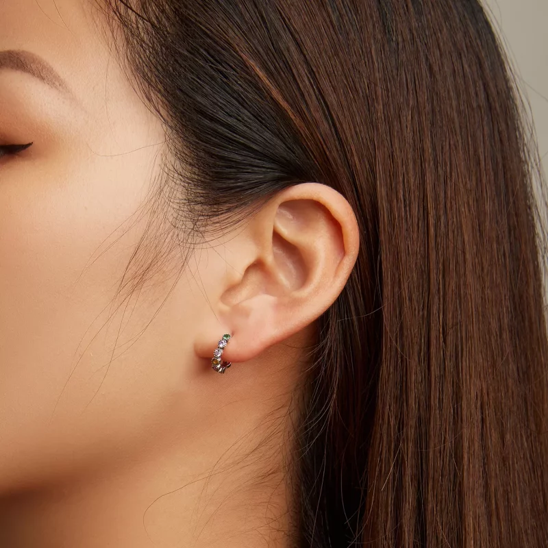 (imagen para) Aretes de Aro con Piedras de Colores Estilo Pandora - SCE1494 - Ver 6