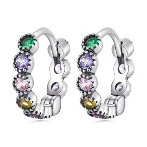 (imagen para) Aretes de Aro con Piedras de Colores Estilo Pandora - SCE1494