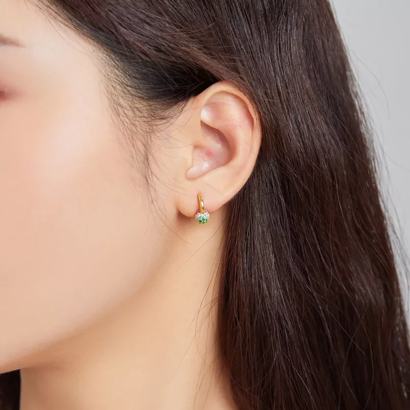 (imagen para) Aretes de aro estilo Pandora con bola arcoíris - SCE1100 - Ver 2