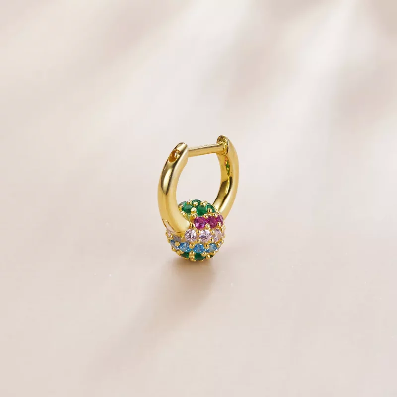 (imagen para) Aretes de aro estilo Pandora con bola arcoíris - SCE1100 - Ver 3